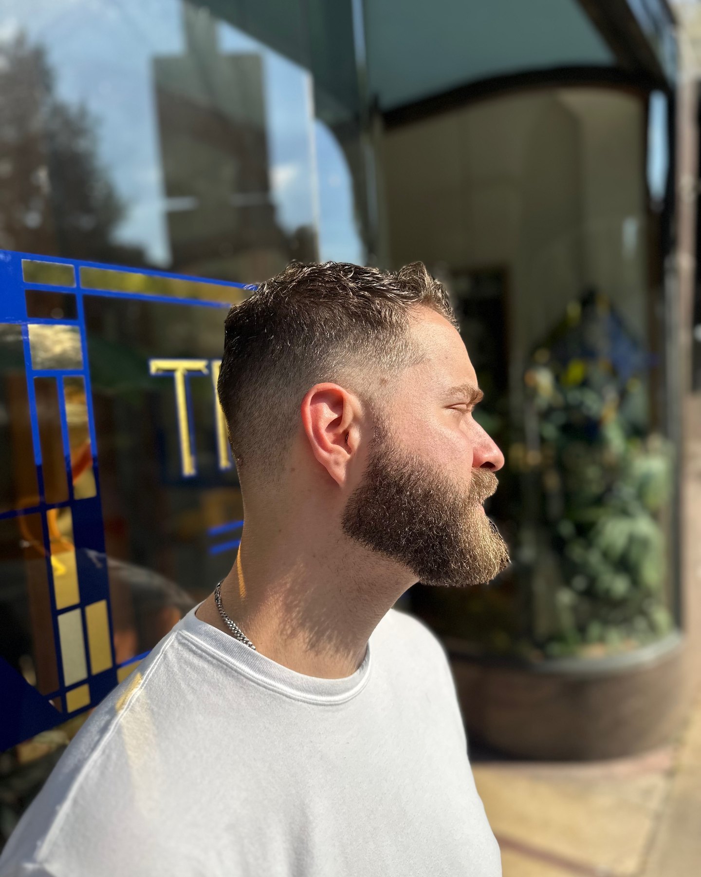 Sculpted beard with a skin fade